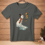 Melting snowman with a tropical drink labeled "Bad Idea."