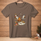 Snowman roasting marshmallows by a campfire, one melting, with "HE WON" text.