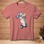 Snowman with helmet and scarf riding a Segway, reading "Brake" and "Very Intuitive" manuals.
