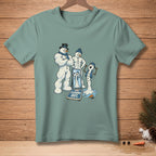 Cartoon snowmen with muscular bodies and a melting snowman with text "LEANING OUT."
