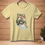 Two melting snowmen in a golf cart with "Shotgun" on the back.