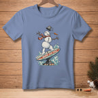 Snowman surfing on a board with "BORN FOR THIS" text.