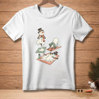 Melting snowmen doing yoga on mats, one saying Namaste.