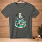 Snowman cannonballing into pool with scarf, top hat, carrots, and life preserver.