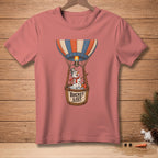 Snowman in hot air balloon basket with "Bucket List" text.