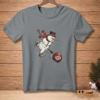 Snowman in top hat and scarf bowling a ball with "GOOD FORM." text.