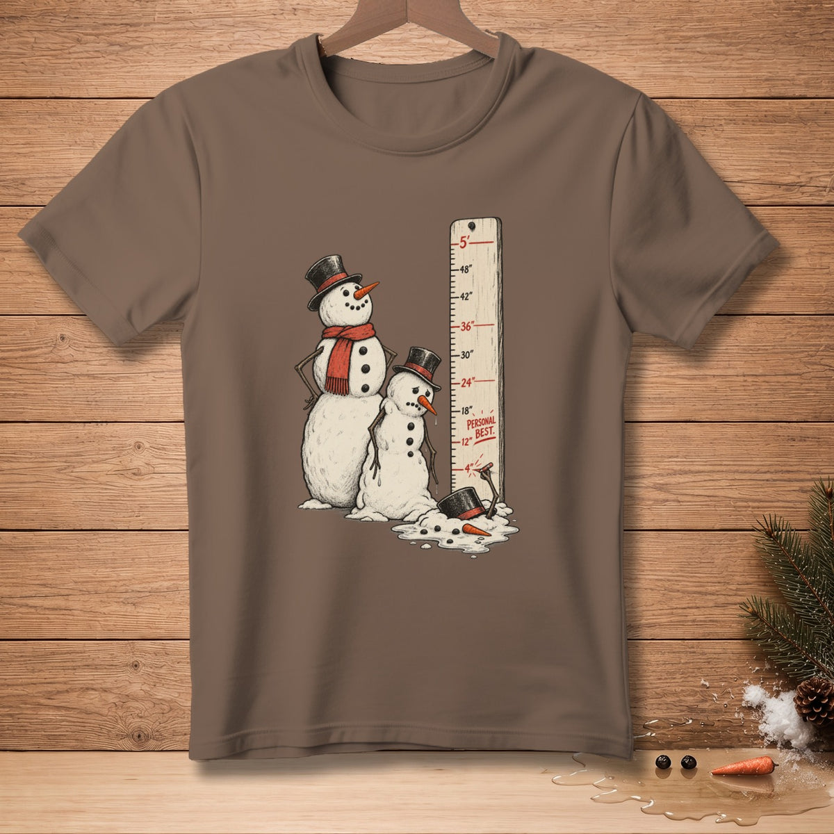 Two snowmen by a ruler indicating "Personal Best" at 12 inches.