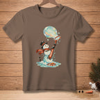 Snowman blowing a bubble with text "WORTH IT." on a brown t-shirt.