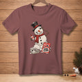 Melting snowman with googly eyes, glue, and a red scarf.