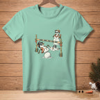 T-shirt with melting snowmen playing limbo under the text "HOW LOW CAN YOU GO?".