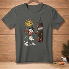 Snowman in boxing gloves punches a punching bag with "WINNING" on it.