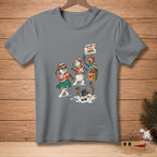 Snowmen in Hawaiian shirts dance with a parrot holding a "One, Two, Three..." sign.