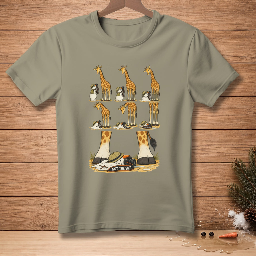 Graphic of melting snowmen and giraffes with cameras, one text reads "Got the Shot."