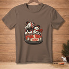 Snowmen in a bumper car with "AGAIN" text on the front.