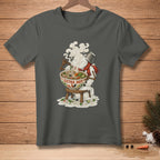 Snowman enjoying steaming bowl of pho with text "EXTRA HOT".