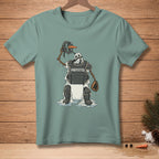 Melting snowman baseball catcher with "PROTECTED." text on chest protector.