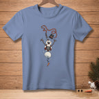 Blue t-shirt with a melting snowman graphic that says "Trust the Process".