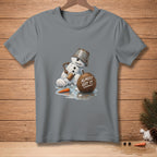 Melting snowman with a bucket on head, holding a hammer near a coconut that says "Almost Got It."