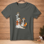 Three snowmen in Hawaiian shirts melt while one holds a bucket labeled "PLAN B."