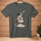 Snowman with pie apron and top hat, melting, holding pie, text "Defending Champion."