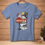 Melting snowman in a top hat eats spicy chicken wings, text says "I Said Extra Hot".