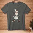 Snowman on roller skates hula-hooping, text "FOUND MY BALANCE".