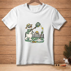 Snowmen playing pickleball on a court, one holds a paddle with text "DINK RESPONSIBLY".