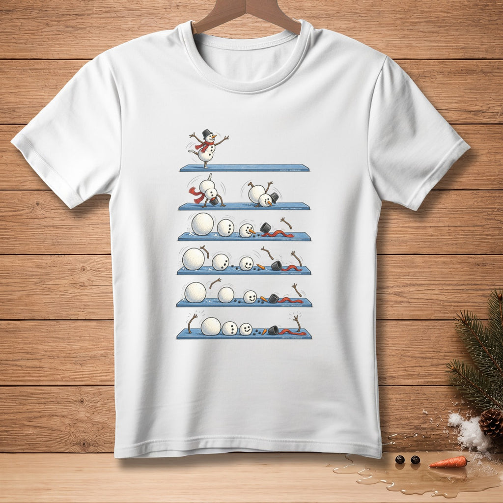 Snowman building progression with falling snowmen and snowball elements.
