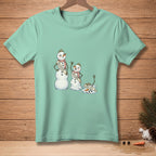 T-shirt with melting snowmen labeled "Miss Winter," "Miss Spring," and "Miss July."
