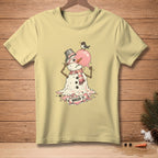Yellow t-shirt with melting snowman graphic and the text "NAILED IT."