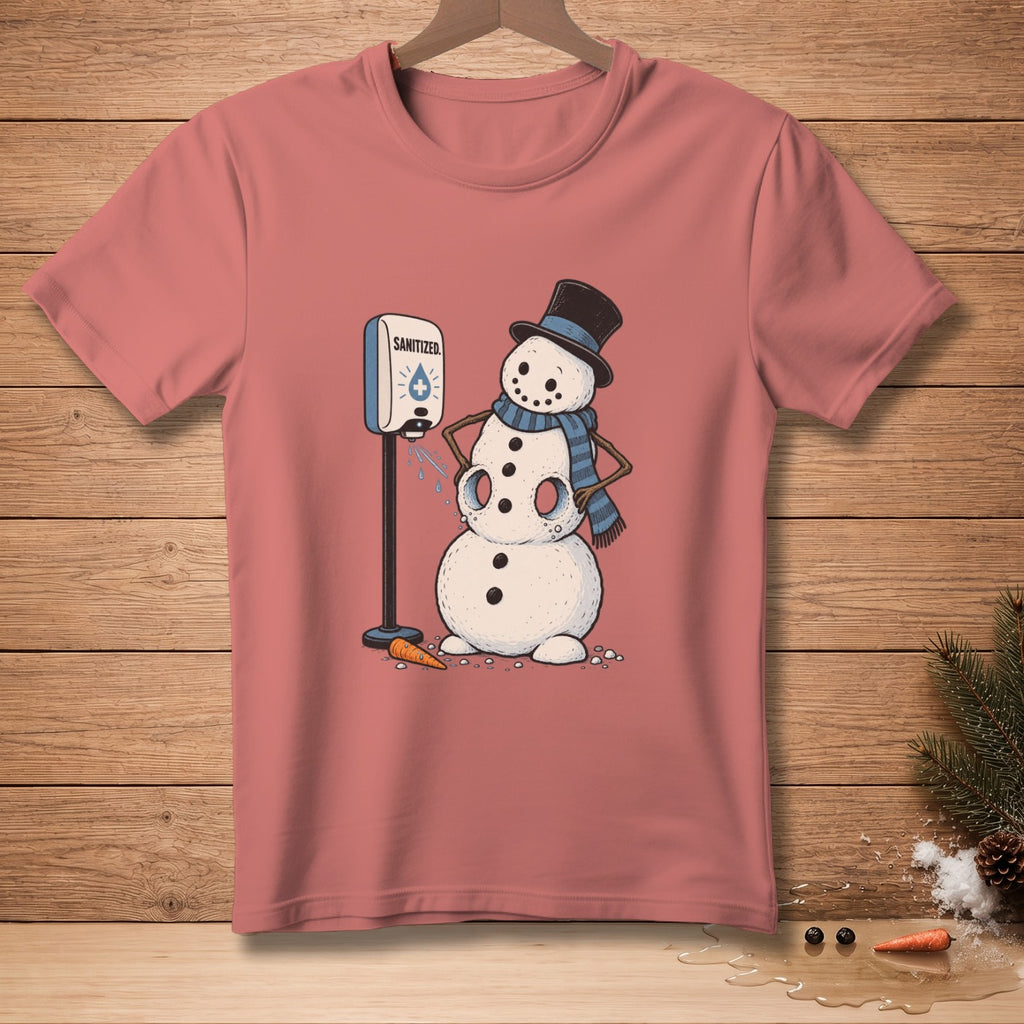 Snowman with top hat and scarf using hand sanitizer dispenser.