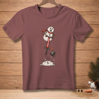 Snowman on pogo stick with "BOING" text, falling into snow.