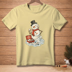 Melting snowman with first aid kit and bandages, text reads "That Should Do It."